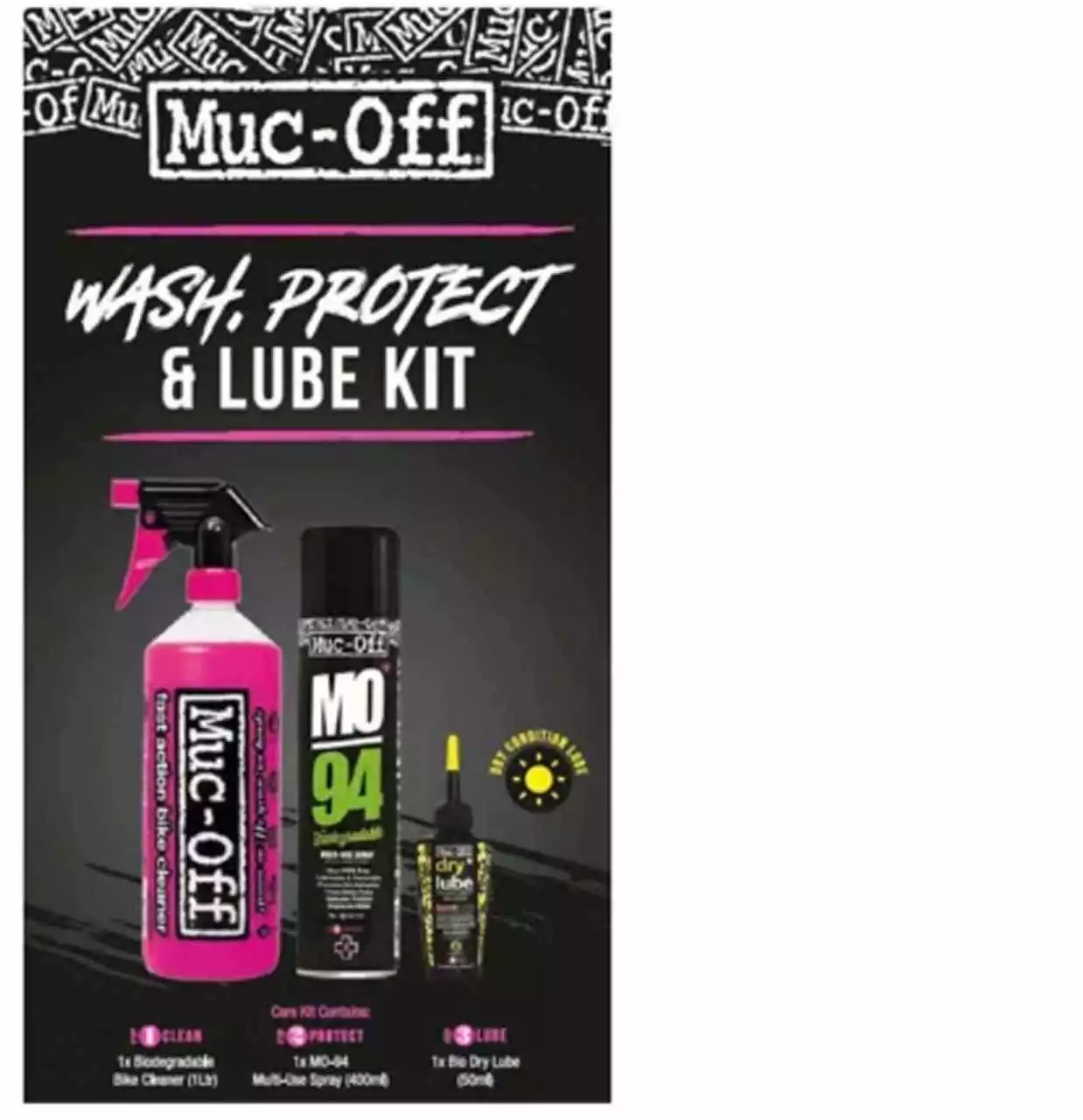 Muc-Off Wash, Protect, Lube Kit (Dry Lube Version) Black Nos
