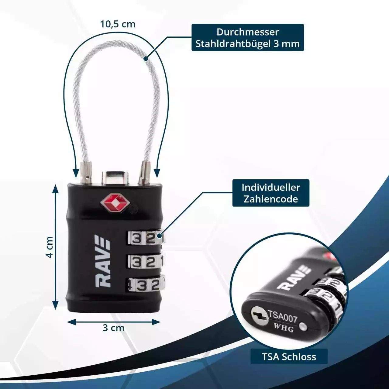RAVE TSA Koffer-Schloss Mit Zahlenkombination – Bild 2